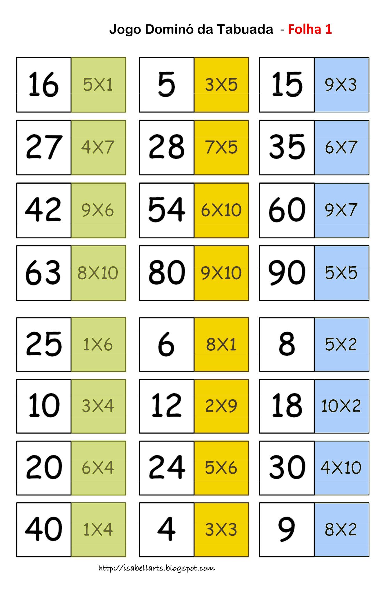 isabelarts Dominó da Tabuada