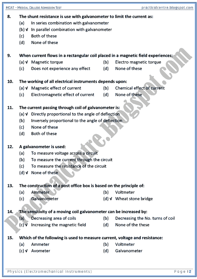 mcat-physics-electromechanical-instruments-mcqs-for-medical-college-admission-test