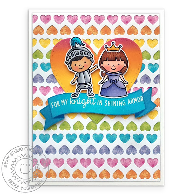 Sunny Studio Blog: For My Knight In Shining Armor Princess Card with Rainbow Heart Background (using Enchanted & Banner Basics Stamps, Heartstrings Border Dies, Stitched Heart Dies and Spring Fling Paper) Sunny Studio Blog: For My Knight In Shining Armor Princess Card with Rainbow Heart Background (using Enchanted & Banner Basics Stamps, Heartstrings Border Dies, Stitched Heart Dies and Spring Fling Paper)