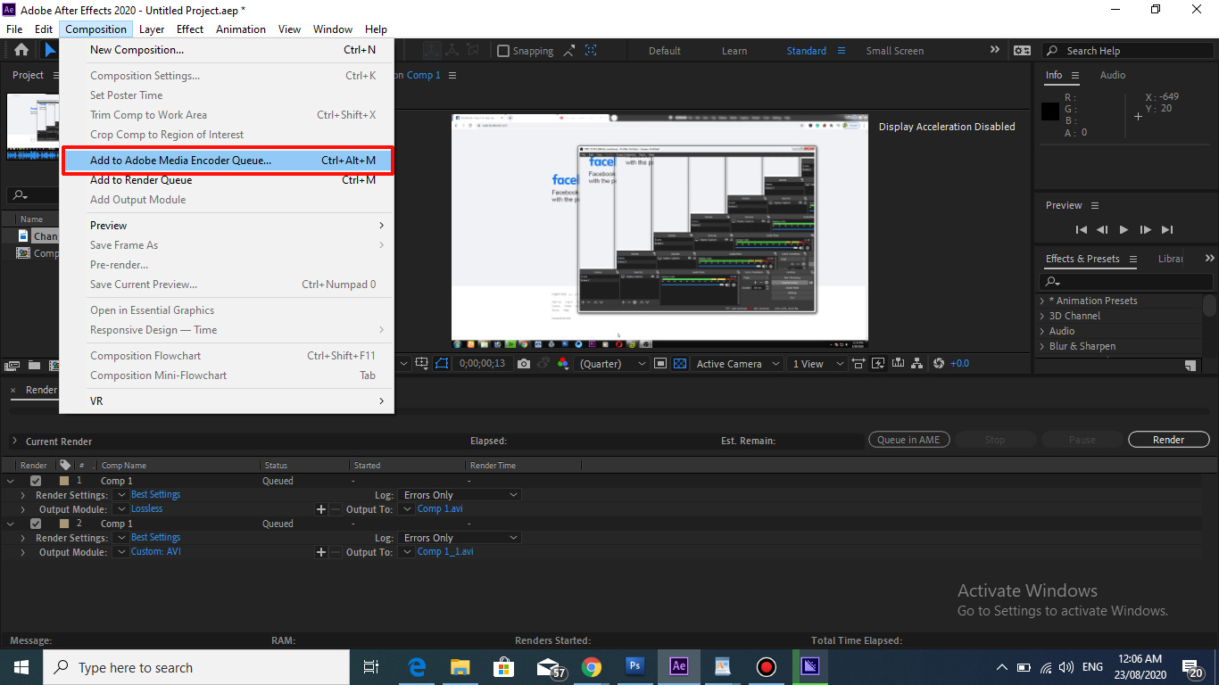 How to render in after effects in 2020
