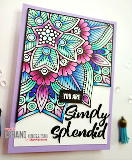Stamplorations digi stamp, Stamplorations digital stamp, stamplorations Bloomdala bliss A2 card front, Stamplorations Mandala, Stamplorations simply splendid die ,Mandala card Stamplorations card, cards by Ishani, Quillish