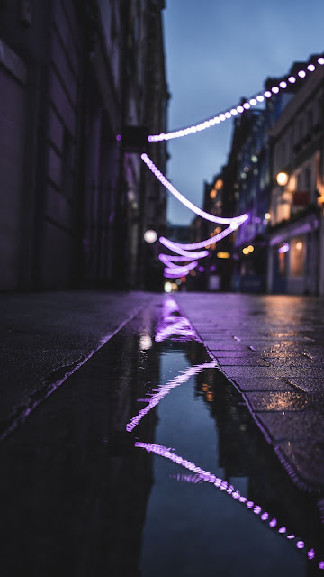 HD Wallpaper City, Street, Puddle, Reflection, Garlands, Lights