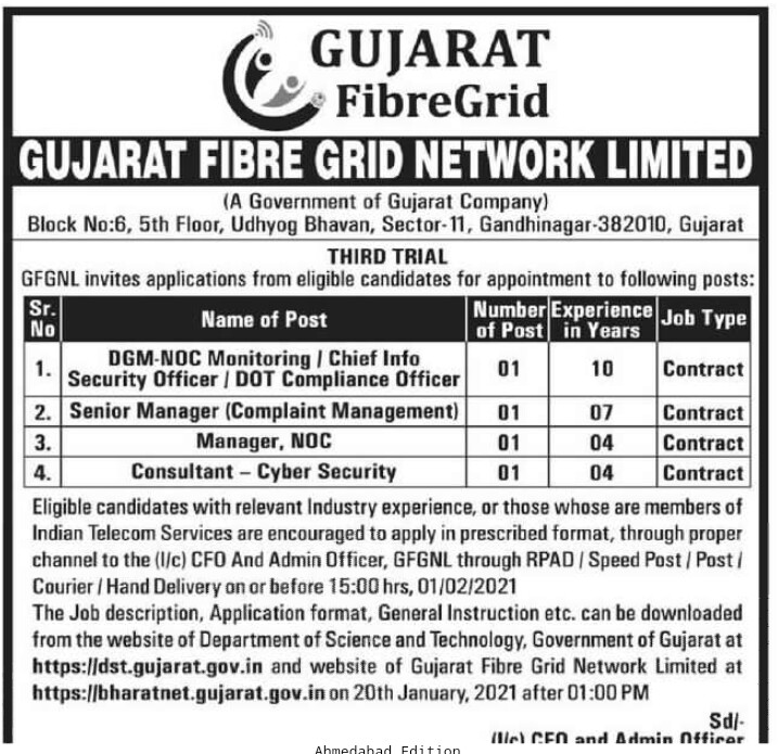 Gujarat Fibre Grid Network Limited Recruitment 2021