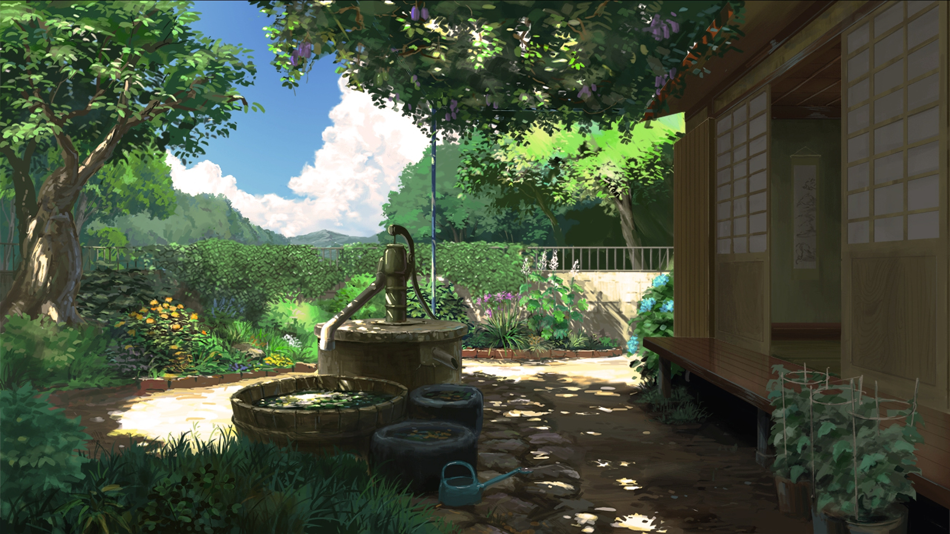 Anime Landscape: Cute Anime Garden Background