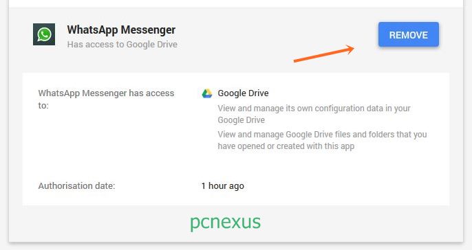 remove whatsapp database from google drive