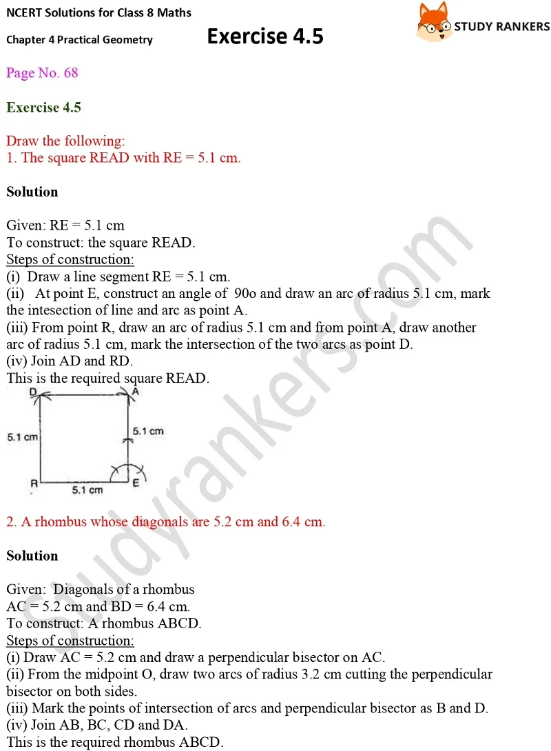 NCERT Solutions for Class 8 Maths Ch 4 Practical Geometry Exercise 4.5 1