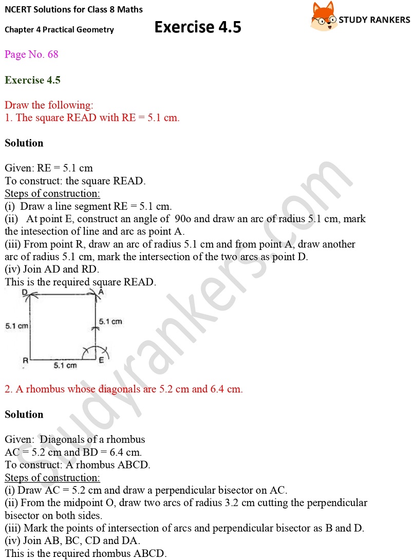 NCERT Solutions for Class 8 Maths Ch 4 Practical Geometry Exercise 4.5 1