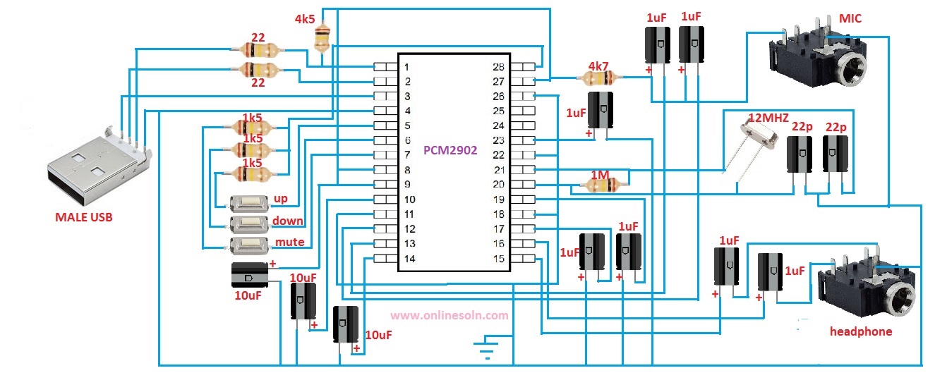 SOUND CARD CIRCUIT DIAGRAM | USB SOUND CARD WITH MICROPHONE INPUT