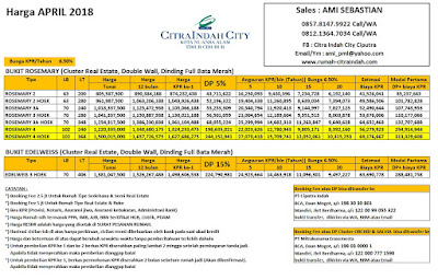 Harga Bukit ROSEMARY Citra Indah City April 2018