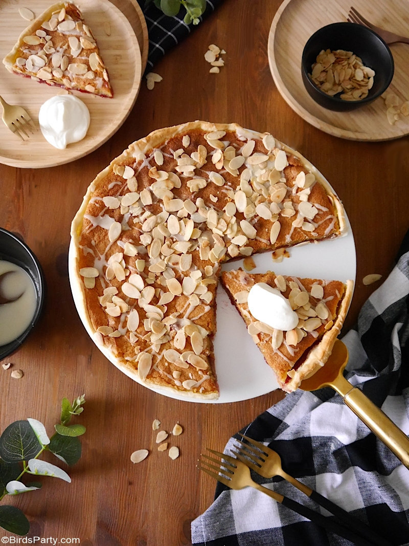 Bakewell Tart Recipe with Store Cupboard Ingredients - quick, easy and delicious tart recipe to make this Fall or for Thanksgiving! by BIrdsParty.com @BirdsParty #bakewelltart #recipe #pie #tart #thanksgiving #thanksgivingpie #pierecipe #almonds