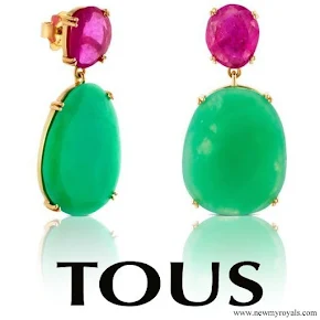 Queen Letizia wearring TOUS Ruby and Emerald earrings