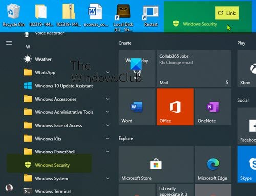 Apri la sicurezza di Windows tramite il collegamento sul desktop