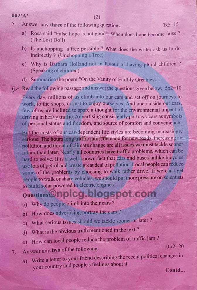 Solved Exam Paper Of Compulsory English Grade XI [Class 11] 2075