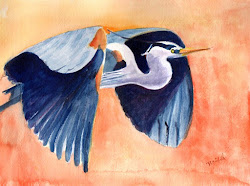 heron watercolor flying artwork painting bunny flight