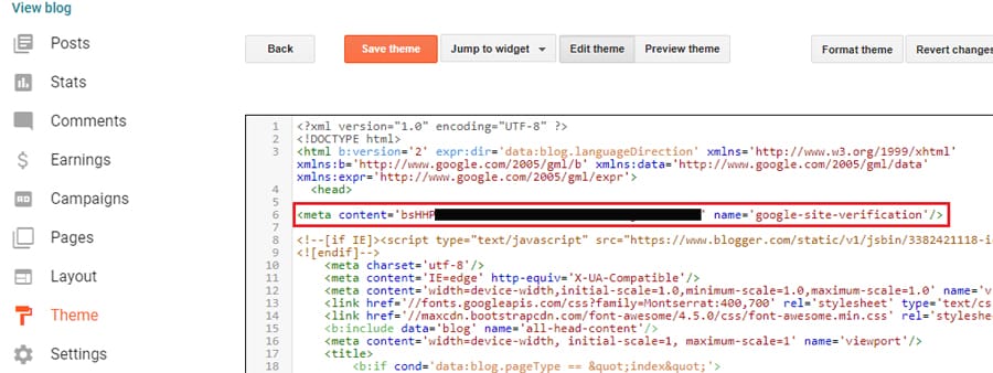 Google Webmaster में अपनी साइट कैसे सबमिट करें? Paste code in template