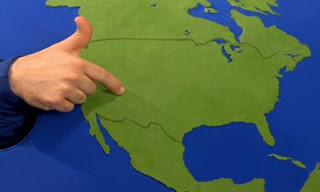 Mr. Earth is pointing southwest of America on the world map. Sesame Street Being Green