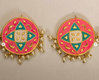 Pink and Blue Color Traditional Earrings