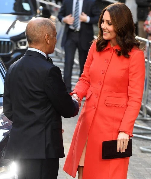 The Duchess of Cambridge is wearing today Bodenclothing Lena Frill Coat, Kate Middleton wearing Boden Lena Frill Coat and Tod's pumps at Bond Primary School