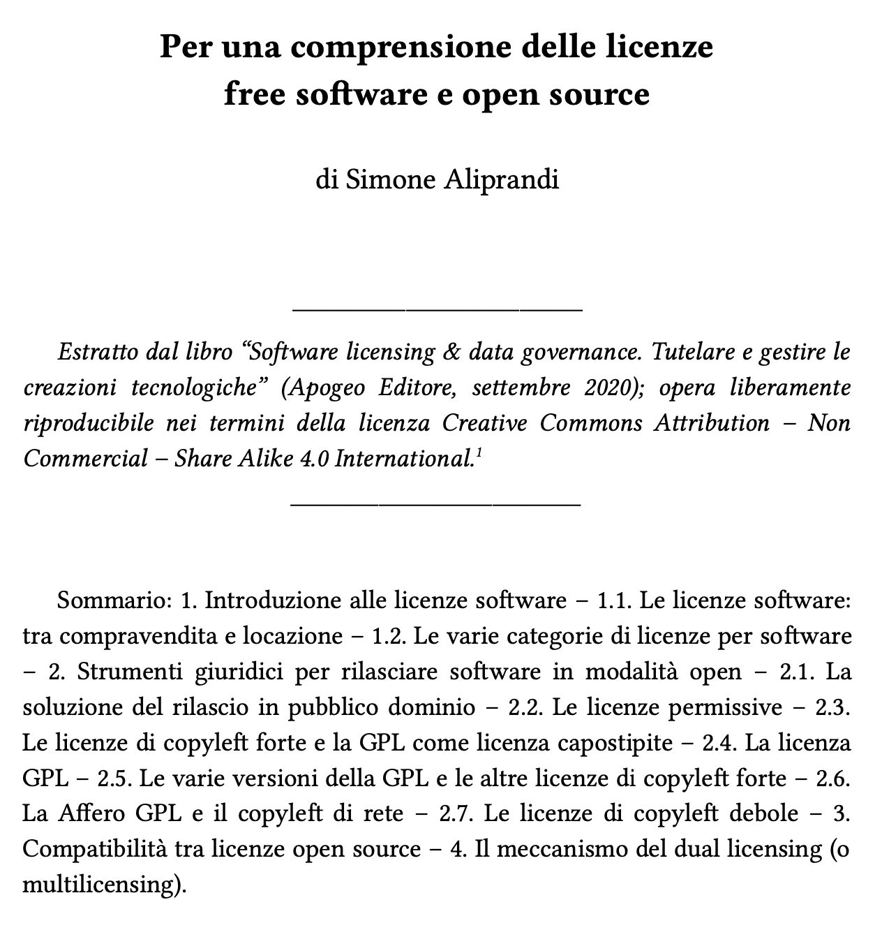 Per una comprensione delle licenze free software e open source