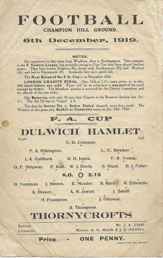 The Hamlet Historian Dulwich Hamlet A Hundred Years in the FA Cup
