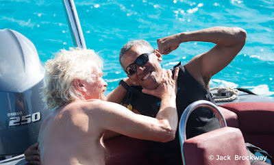 Richard Branson teaches Barack Obama to kitesurf