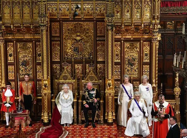 Prince Charles and The Duchess of Cornwall. Prince Ruby, the Stuart Sapphire, St Edward Sapphire and Queen Elizabeth Pearls