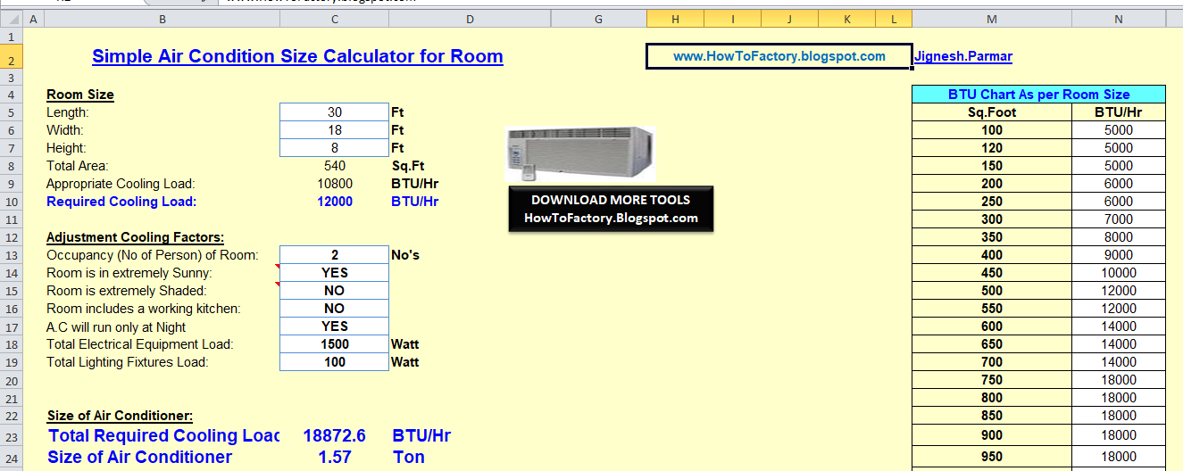 Calculate Size of Air Condition For Room Free Electrical Software and