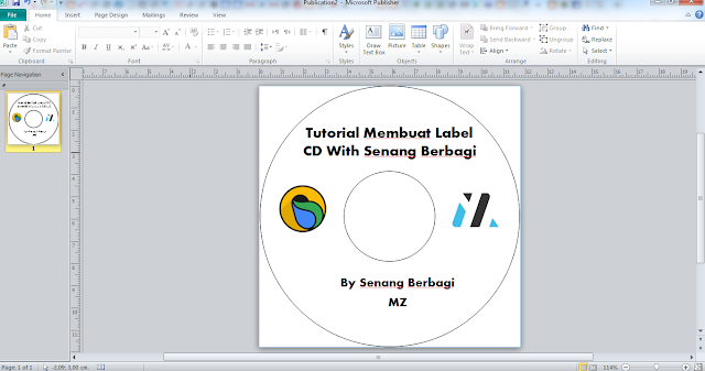 ukuran kertas Label CD di Microsoft Publisher 