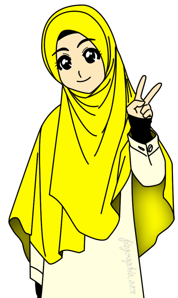 560 Gambar Kartun Muslimah Warna Kuning HD Terbaik