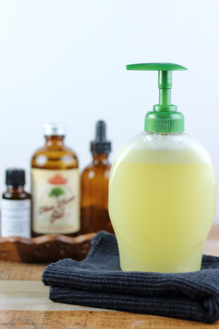 If you need a natural eczema treatment, try this DIY liquid hand soap for eczema.  Eczema remedies hand mean using the right soap and the right lotion.  If you have eczema on hands, your soap may be making it worse.  This DIY eczema treatment has carrier oils that promote skin healing.  This treatment for eczema is so easy to make in just a few minutes  The entire family can use this eczema treatment.  #eczema #essentialoils #carrieroils #diy #liquidsoap #soap #diysoap #diyliquidsoap