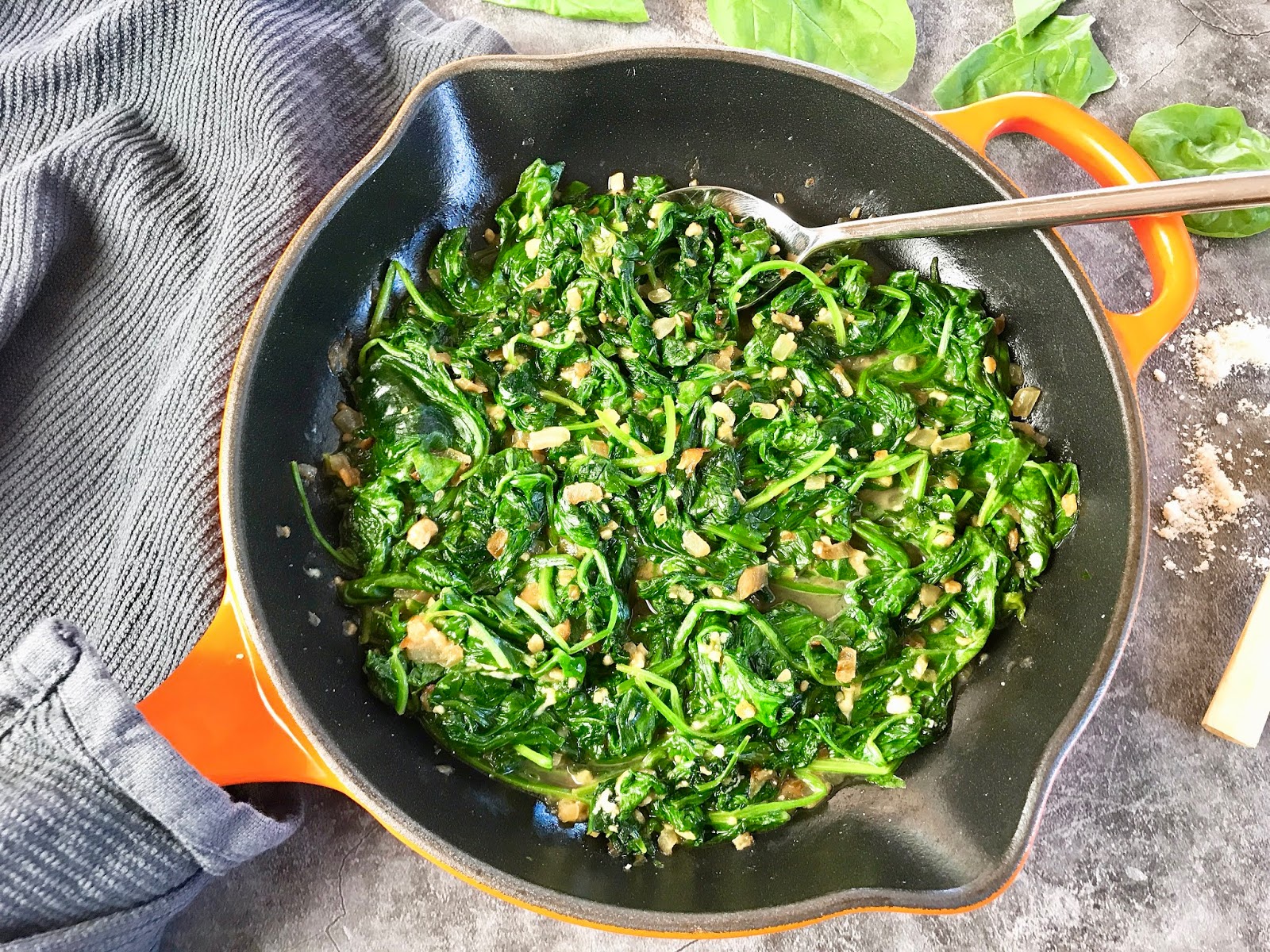 Easy Sauteed Spinach with Onion, Garlic and Parmesan