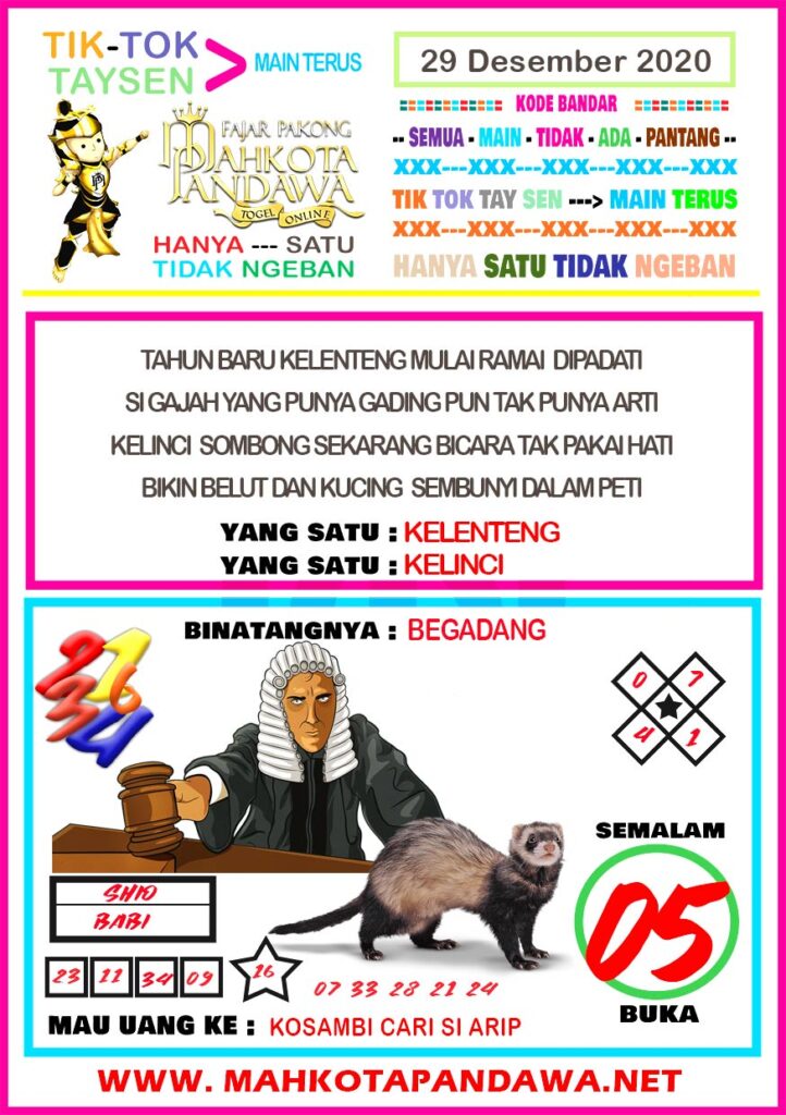 Syair Togel HONGKONG 29 Desember 2020. Syair Terlengkap hari ini