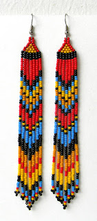 купить очень длинные красные яркие серьги из бисера ручной работы в этно-стиле
