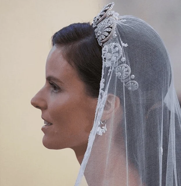 The Princess wore the Kinsky Honeysuckle tiara from the collection of the Princely Family of Liechtenstein