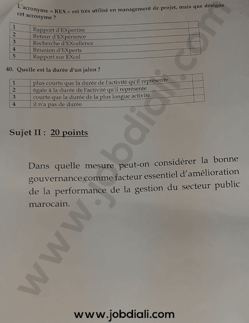 Exemple Concours Administrateurs 2ème grade Gestion - Ministère du Tourisme de l’Artisanat du Transport Aérien et de l’Économie Sociale