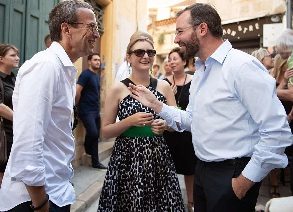 Hereditary Grand Duke Guillaume of Luxembourg visited the Lucien Clergue Studio at Anne Clergue Galerie in Arles. Princess wore ruffle top
