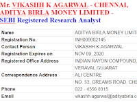 VIKASHH K AGARWAL - CHENNAI, ADITYA BIRLA MONEY LIMITED- SEBI Registered Research Analyst
