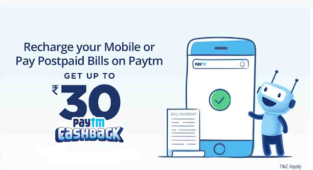 Get upto Rs.30 Paytm cashback on Mobile Reacharge