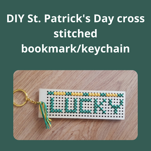 DIY St. Patrick's Day cross stitched bookmark/keychain