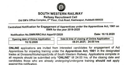 South Western Railway Recruitment 2021 Apply Online From