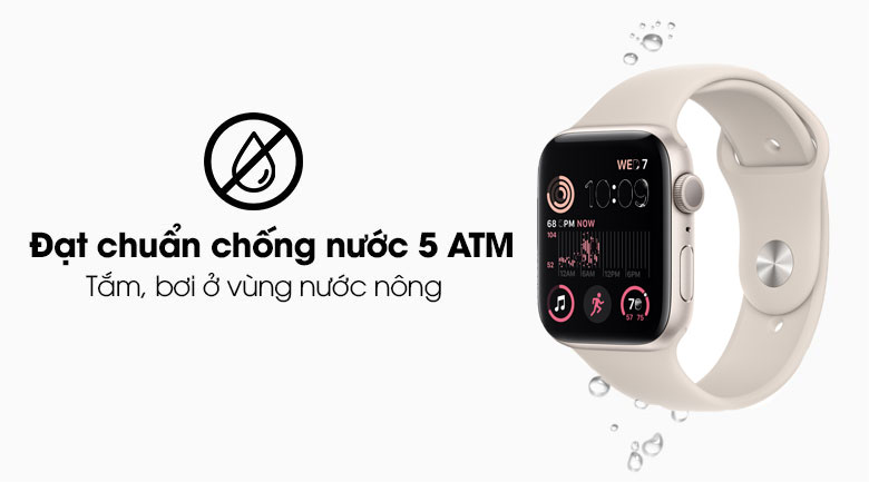 Đồng hồ Apple Watch SE (2022) GPS 44mm Starlight - Viền nhôm, dây cao su - MNJX3VN/A - Hàng chính hãng