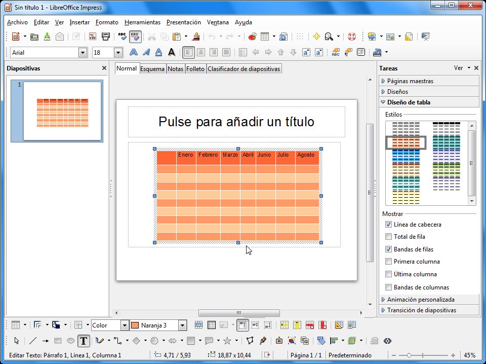 LibreOffice Impress Tablas Aplicaciones de Libre Uso
