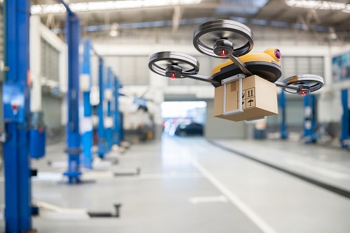 Future scope of robotics and Challenges, Opportunities 6 A drone robot is going to deliver the package from the factory