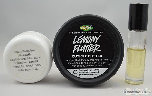 Cuticle care featuring Sunny's cuticle care products and Lush Lemony Flutter