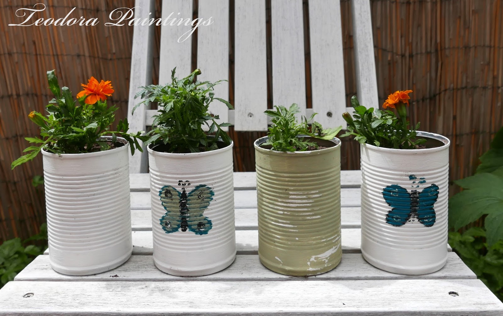 Teodora Paintings Tin Cans Planters for a Vertical Garden