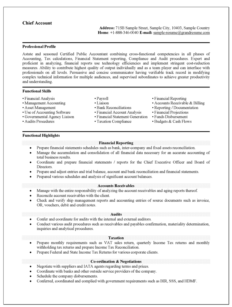 Canadian career profiles for senior accountant job resume