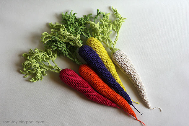 Rainbow carrot of many colors, handmade crochet carrot