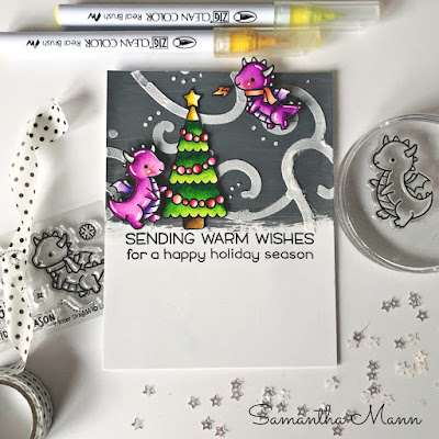 Warm Winter Dragon Wishes Card by Samantha Mann, Lawn Fawn, Get Cracking on Christmas Cards, Create a Smile Stamps, Stencil, Christmas, Cards, Card Making #lawnfawn #getcrackingonchrismtas #christmas #cards #cardmkaing