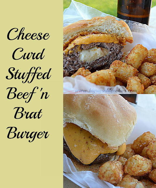 Big Rigs 'n Lil' Cookies Cheese Curd Stuffed Beef 'n Brat Burger
