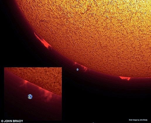 Comparison of the Earth to the Sun.